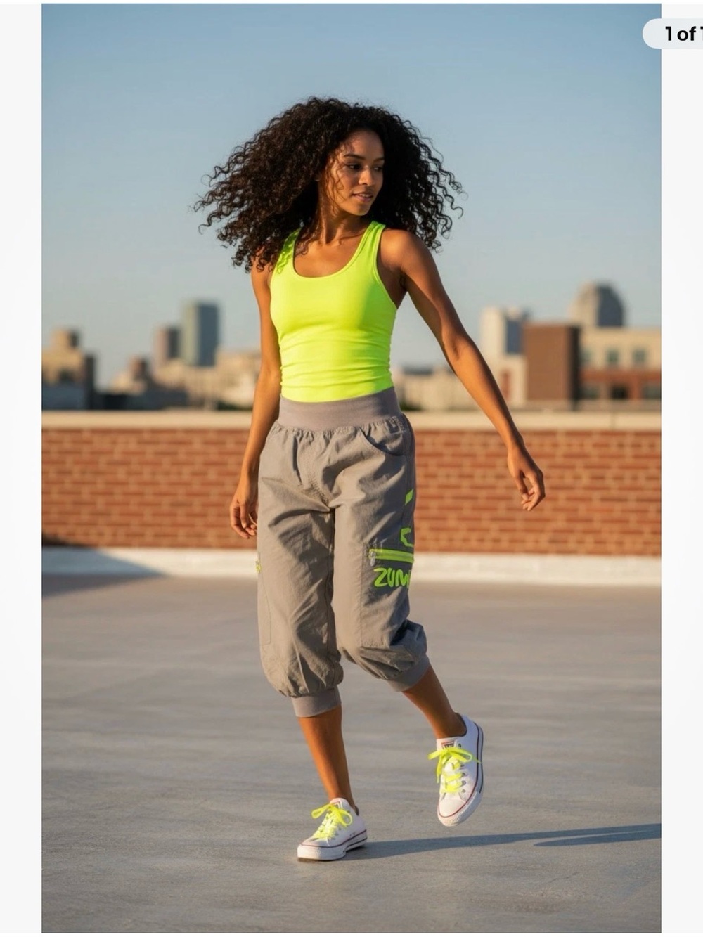 RARE! Zumba Women's Wonder Cargo Capri Pants Gray/Lime Green Size XXL